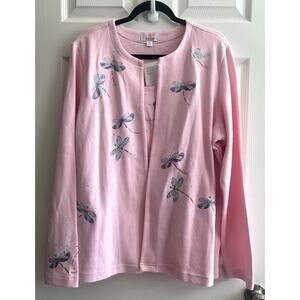 QUACKER FACTORY Pink Embroidered Whats Old Is New Dragonfly Duet Top Cardigan